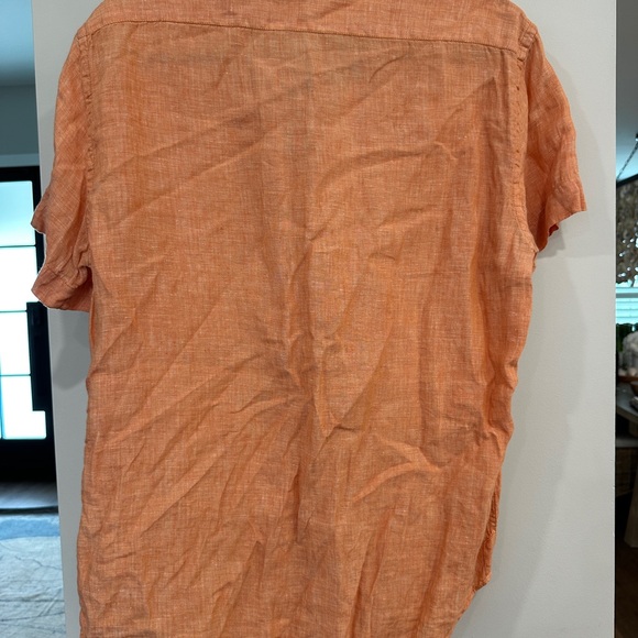 Kiwi Men's 100% Linen Casual Orange Button Down Shirt Size Large St. Barths - Picture 4 of 8